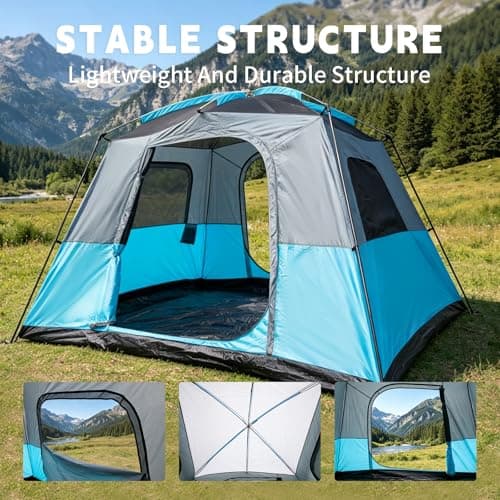 Camping Tent 4-6 Persons Large – 305x274x200cm Waterproof & Windproof Cabin Tent Easy Setup Sturdy Steel & Fibreglass Poles with Rain Cover for Family & Outdoor Adventures — view 4