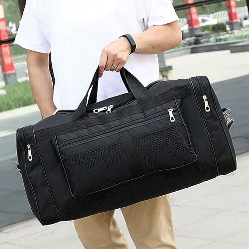 Holdfiturn Sports Duffle Bag Sports Gym Bag for Women Men Waterproof Large 40L Collapsible Training Sports with Shoulder Strap Holdall Overnight Weekend Travel Bag for Gym Travel Swimming Black — view 6