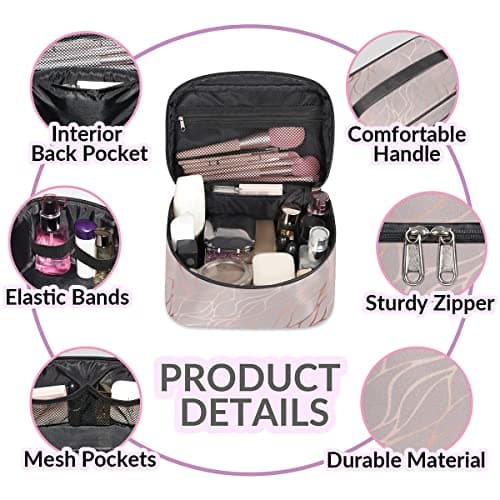 Makeup Bag Rose Gold Marble Travel Cosmetic Bags Vanity Case Portable Cosmetics Make Up Bag Zipper Pouch Case Organizer Waterproof Cosmetic Bags for Women Girls — view 3