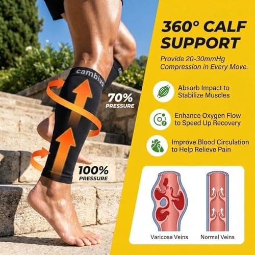 CAMBIVO Calf Compression Sleeves 2 Pairs, 20-30 mmHg, Footless Flight Socks — view 3