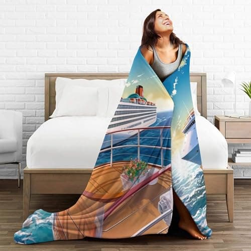 Fleece Blanket Summer Sea Cruise Throw Blankets for Couch & Bed 40"x30",Luxury Plush Cozy Flannel Blanket,Ultra-Soft Warm Lightweight Throw Blanket for All-Season Travel Camping — view 2