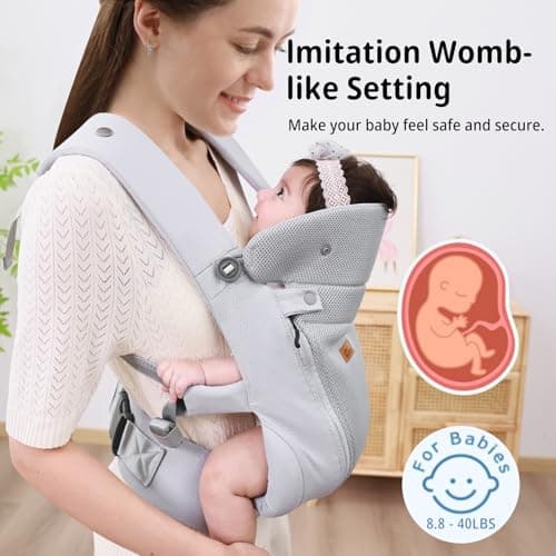 CUBY Baby Carrier Ergonomic Newborn-Toddler Adjustable Head Support（Grey） — view 4
