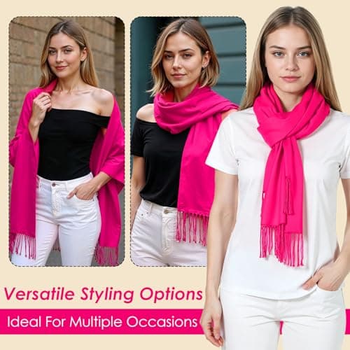 Abeillo Shawl Wraps for Women, Soft Pashmina Shawl with Fringes Blanket Wrap for Wedding Evening Dresses, Travel Accessory (Hot Pink) — view 3
