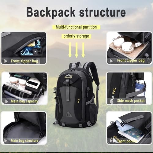 Nircho 40L Hiking Backpack Lightweight Breathable Trekking Rucksack for Men Women, Durable Water Resistant Travel Bag for Skiing Camping Climbing Cycling Trekking Mountaineer Outdoor Sports — view 2