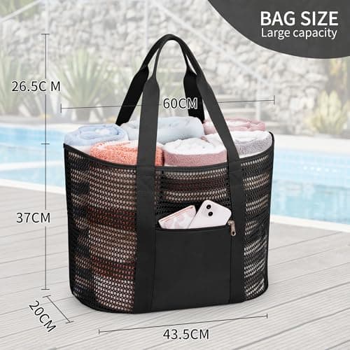 Foldable Mesh Beach Bag, Large 30L Waterproof Summer Tote Bag with Zipper — view 4