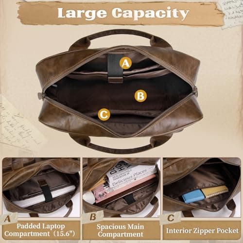 RAINSMORE Messenger Bags for Men Vintage Briefcase PU Leather Laptop Bag 15.6 Inch Satchel Bag for Work Business Office College Trip School Black/Brown/Dark Brown Brown — view 4