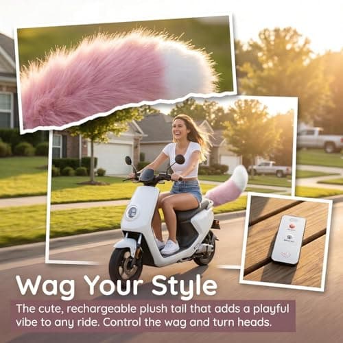 Remote Control Electric Car Tail, Wagging Tail for Car, USB Rechargeable Fluffy Tails Drift for Cars, Remote & Voice Control Moving Plush Tails forBicycle Auto Trunk Motorcycle RV Decor (Black) — view 5