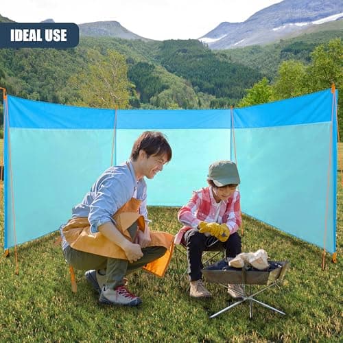 GEEZY Blue Windbreak with Accessories – Fiberglass Poles, High-Visibility Guy Lines, Travel Bag – Wind & Sun Protection for Camping, Beach, Tents, Caravans, Gardens – Camping & Beach Essential — view 2