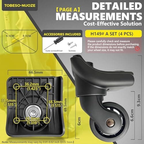 Tobeso-Nuoze Set of 4 Suitcase Wheels Replacement Wheels for Suitcase Repair 360° Rotating Case Replacement Wheel with 4 Mounting Holes H149 — view 2