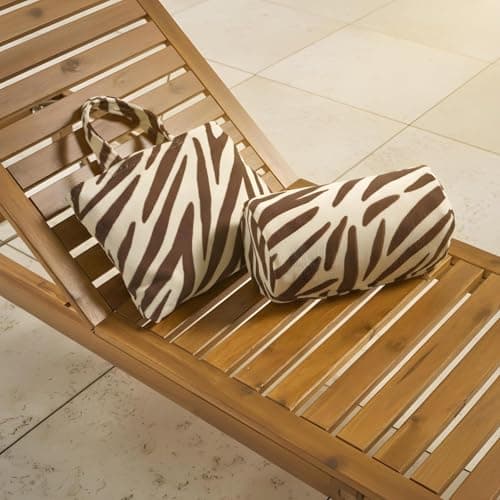 OHS Inflatable Travel Pillow Zebra Bolster Cushion, Gifts for Women Lightweight Compact Portable Back Support Pillow with Soft Microfibre Cover for Sun Loungers Poolside, Brown/Cream - 36 x 16 x 16cm — view 3