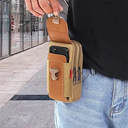 LAXIAY Men's Mobile Phone Sports Bag,Canvas Belt Bag Phone Wallet Purse,Outdoor Sports Bum Pouch Casual Mobile Phone Pocket (Khaki,B) — view 4