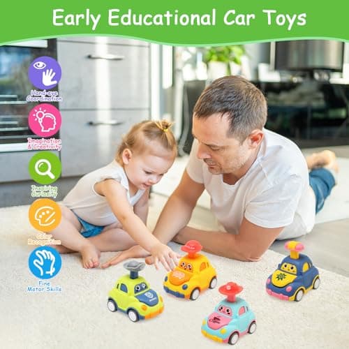 BelleStyle Toddler Toy Cars, 4Pcs Press and Go Baby Toy Cars for 1 2 3 Year Old Boys, Car Toys Set Early Educational Toys Gifts for 12 18 Months Kids Boys Girls — view 3
