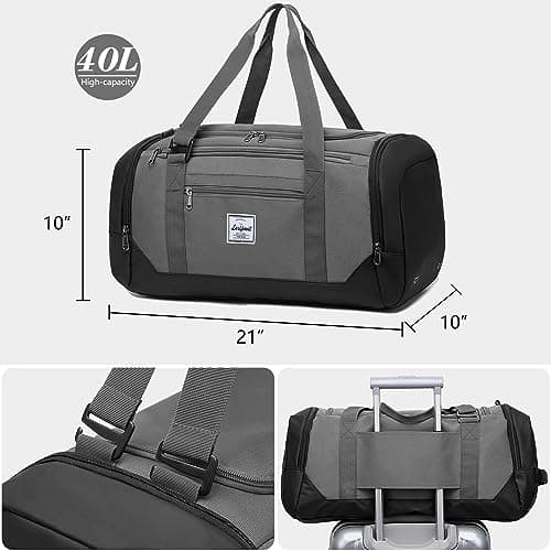 Laripwit Sports Gym Bag for Men, 40L Travel Duffle Bag with Shoe Compartment & Wet Pocket, Lightweight Duffel Bag Backpack Multipurpose Weekend Overnight Sports Holdall for Women, Grey — view 4
