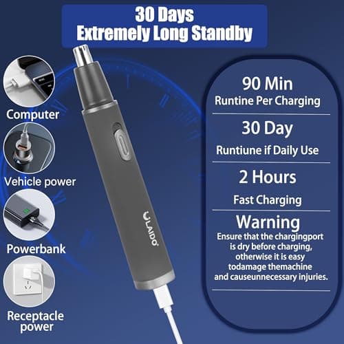 3-in-1 Nose Hair Trimmer for Men,USB Rechargeable Ear & Nose Trimmer — view 5