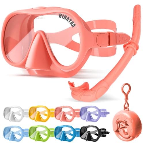 HINATAA Snorkel Set Adults, Fashionable Macaron Colors Frameless Snorkeling Mask, Ultra Wide View Anti-Fog Snorkel Mask Set, Portable Professional Diving Snorkeling Set (Pink)