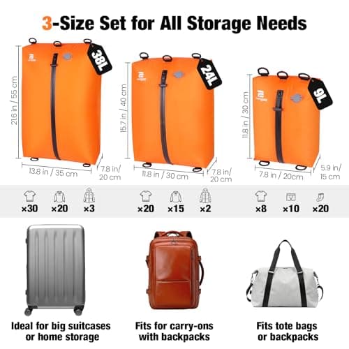 ESCRODOI 3-Size Set Vacuum Bags for Travel with Pump,Reusable,Orange — view 2