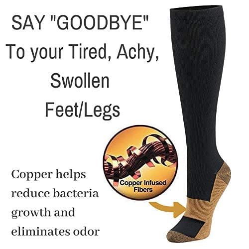 DZANS 3 Pirs Copper Compression Socks for Men & Women (20-30 mmHg) Best Graduated Athletic Fit for Running, Nurses, Flight Travel & Maternity Pregnancy - Boost Stamina, Circulation & Recovery（L/XL） — view 3