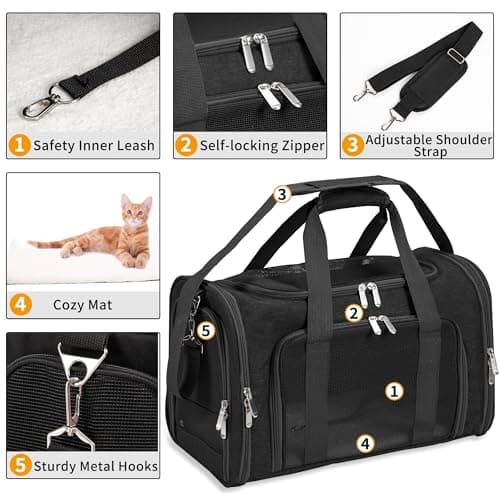 Soft-Sided Cat/Dog/Pet Carrier - Collapsible Pets Travel Carriers For Big Cats/Small Dogs With Shoulder Strap & Removable Mat - Mesh Puppy Carry Bag - Up to 16 Lbs - Airline Approved (Black) — view 3