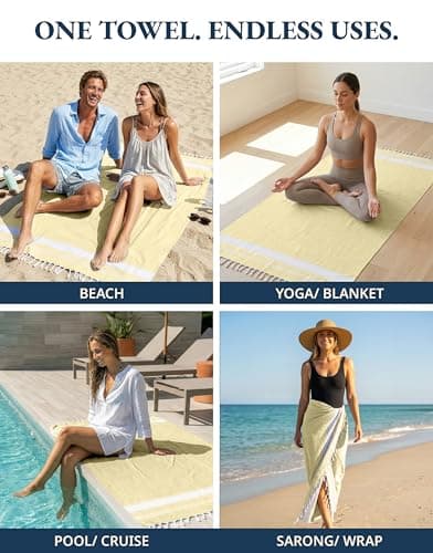 LANE LINEN Oversized Turkish Beach Towels – 4 Pack, 39"x71" Cotton Rich & Quick Dry Pool Towels, Pre-Washed, Sand-Free & Lightweight Travel Towels for Adults, Yellow — view 6