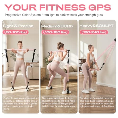[DAWN SWAN] Pilates Bar Kit with Resistance Bands – Adjustable Home Gym Workout Equipment for Women & Men – Portable Pilates Equipment for Squats, Yoga & Full Body Toning (Pink) — view 5