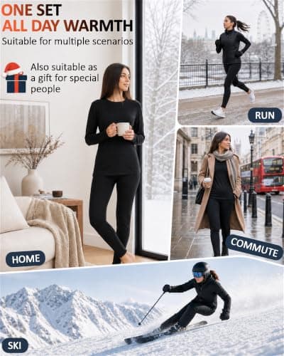 Stathmon Women's Thermals Underwear Set, 210 GSM Soft Fleece Lined, Black — view 5