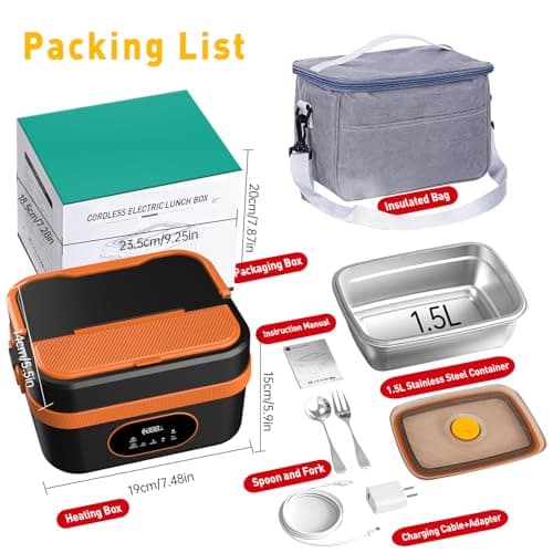 Gamexop Upgraded Cordless Electric Lunch Box, 1.5L Rechargeable Heated Lunch Box Battery Powered Stainless Steel Self-Heating Food Warmer Gift for Indoor Outdoor Work Office Camping Travel — view 3