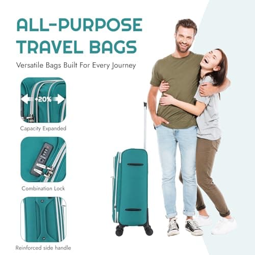 Skylark Large 29” Lightweight Softshell Expandable Suitcase, Integrated Combination Lock, 4 Wheels Check in Luggage for 23kg (Oil Green, 112 litres) — view 4