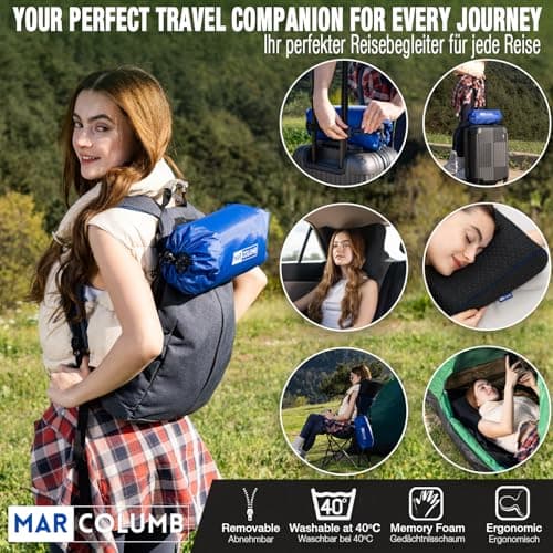 Marcolumb Travel & Camping Comfortable Memory Foam Pillow – Easy to Carry Portable Bag – Temperature Regulating Pillow Case - Perfect for Travelling (Black Contour) — view 6