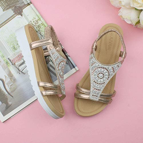 Ajvani Womens Ladies Low Wedge Heel Flatform Diamante t-bar Slingback Sandals - Rose Gold - 7 UK — view 3