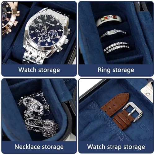 KAMIER Watch Travel Case with Combination Lock - 2 Watch Storage and Jewelry Organizer - Watch Case for Ring and Watch Storage, PU Leather Travel Watch Case, Valentine's Day Gift Box — view 3