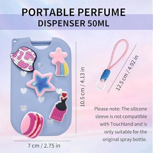 Zuhose Refillable Spray Bottle Keychain with Silicone Case, Customizable with 8 Charms for 1.69oz/50ml Liquid, Portable Leakproof Travel Accessory (Blue) — view 3