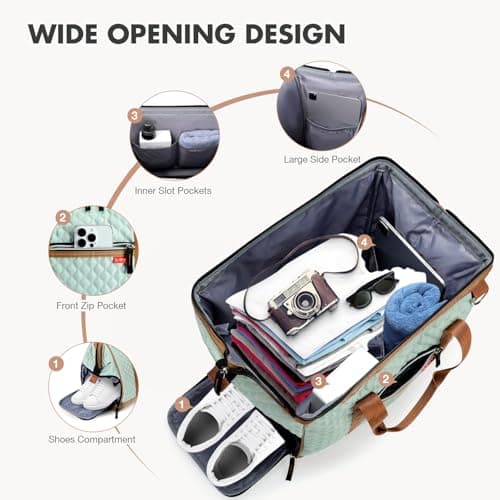 Lekesky Weekend Overnight Bags for Women - 33l Top Large Opening Travel Duffles Bag, Holdall Bag for Airlines with Shoes Compartment (Olive Green,42 * 33 * 24cm) — view 3