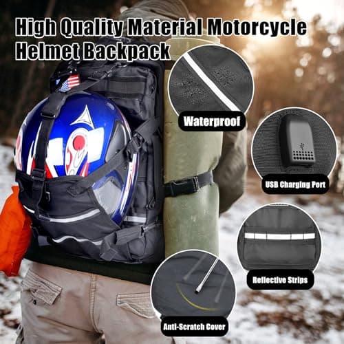 Goldfire Motorcycle Helmet Backpack for Men Expandable 30L Large Capacity Waterproof Motorcycle Backpack Hiking Outdoors Bag Riding Backpack with USB Charging Port — view 5