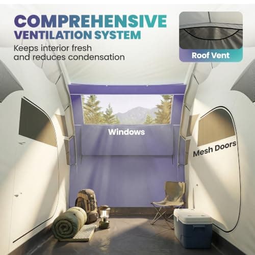 Outsunny Inflatable Camping Tent w/Air Pump, Tunnel Design Purple — view 6