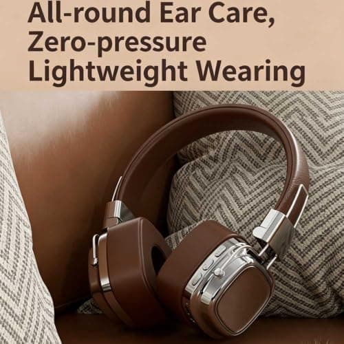 DOCANIO Retro Wireless Over Ear Headphones Bluetooth 5.3,40mm Composite Driver HiFi Stereo, Lightweight Leather Foldable Headphones for Travel Work khaki — view 6