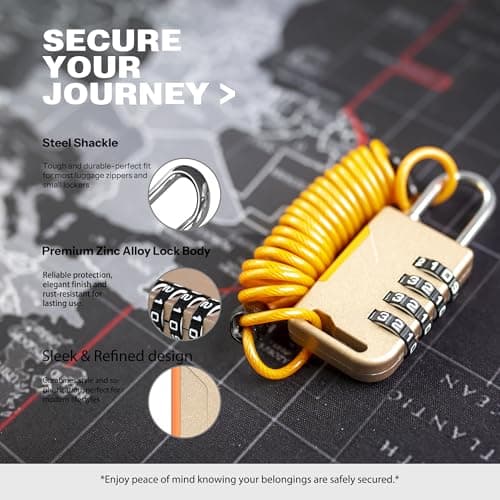 UP Security Ski Lock, Small Combination Lock with Extendable Cable (91 cm) Combination Cable Locks for Outdoor Use Snowboard Travel Luggage Backpack Bicycle Motorcycle Helmet (Gold) — view 4