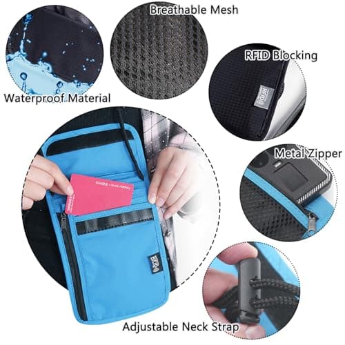 JSTHHTT 2 Pcs Neck Pouches - Phone Pouch with Neck Strap, RFID Blocking Travel Neck Wallet for Women and Men - Secure Neck Pouches and Passport Holder, Black Blue — view 3