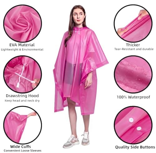 NAYEZH Rain Poncho for Adults, 2‑Pack Reusable Waterproof Cape with Hood — view 4
