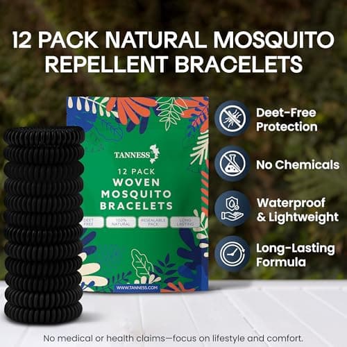 Tanness 12 Pack Mosquito Repellent Bracelet – Non-Toxic DEET-Free Bug & Insect Repellent Bands, Waterproof Mosquito Bands, Bracelets, Travel & Holiday Essentials for Kids & Adults — view 2
