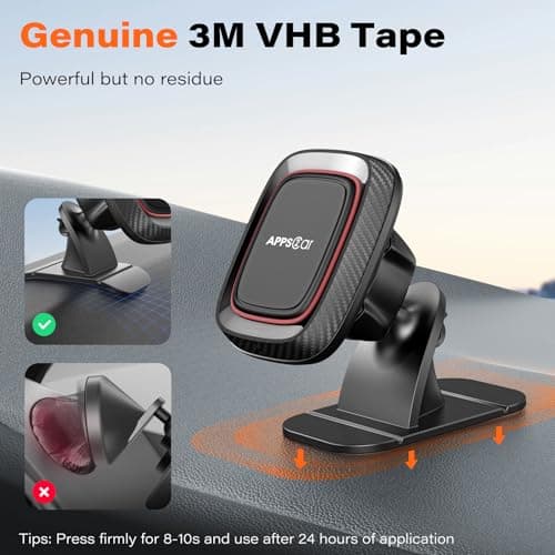 APPS2Car Magnetic Phone Mount, 360° Dashboard Holder, Universal Car Phone Magnet Compatible With iPhone 11 Pro XS Max X 8 Samsung Oneplus — view 2