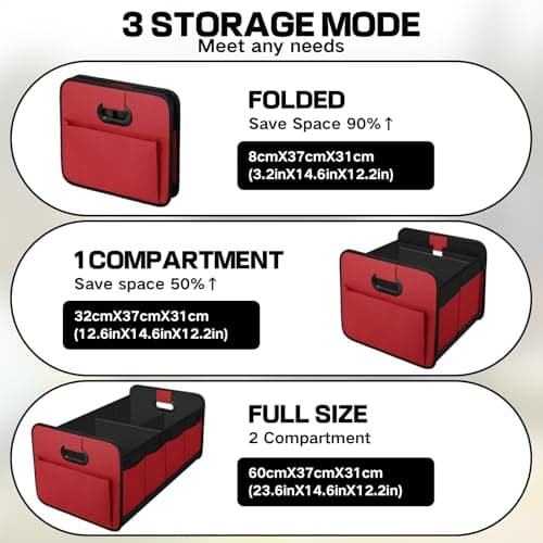 Car Boot Organiser, Foldable Car Storage Box with 70L Large Capacity (Red) — view 5