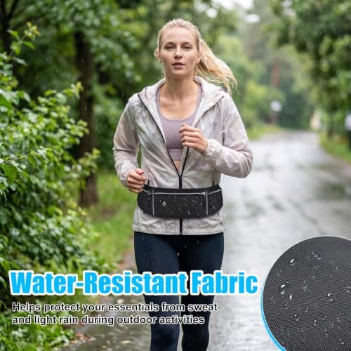 Running Belt, Waterproof Money Belt with Reflective Strips, Adjustable Running Waist Belt with Large Capacity, Running Belts for Women & Men Walking, Hiking, Travel (Black) — view 6