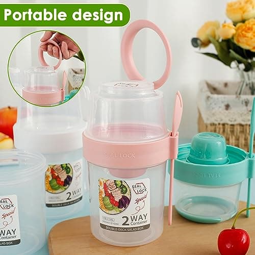 3 Pack Reusable Overnight Oats Container, Cereal Yogurt Cups Leak-Proof Breakfast Salad Cups with Lid and Spoon Portable Oatmeal Cup Breakfast On the Go Cups for School Office Travel — view 6