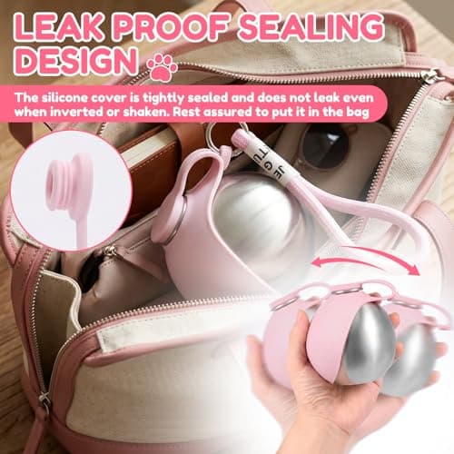 2 in 1 Portable Dog Water Bottle for Walking, 285ML Stainless Steel Bottle with Silicone Bowl, Foldable Leak Proof Dog Water Bottles for Travel Hiking Park Visit (pink) — view 6