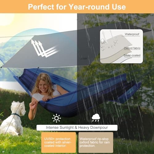 WADEO Camping Tarp Shelter with Poles, Waterproof Heavy Duty Bushcraft Tarp, Rain Fly Hammock Cover, Outdoor Shelter for Camping, Hiking, Festival (Grey - 3.6x4.8m) — view 5
