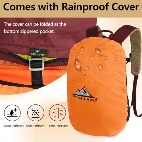 Lightweight Hiking Backpack, 20L Women/Men Waterproof Travel Rucksack Bag with Rain Cover, Outdoor Small Foldable Daypack for Student, Fit for 12.9 inch Laptop, Wine Red — view 6