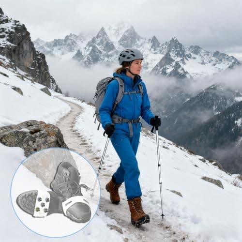 2Pcs Anti Slip Crampons, Outdoor Anti Slip Shoe and Boots Ice Cleats with 5 Stainless Steel Spikes Winter Outdoor Anti-Slip Crampon for Walking, Fishing, Climbing and Hiking White — view 4