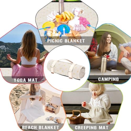 VIREO GARDEN Waterproof Picnic Blanket Portable with Carry Strap for Beach Mat or Family Outdoor Camping Party, 200x145cm Park Blanket for Grass Park, Hiking, Travel, Concerts.YellowFlower — view 4