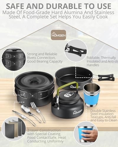 HOMGEN Aluminium Camping Cooking Set with Folding Cutlery for 2-3 People — view 3