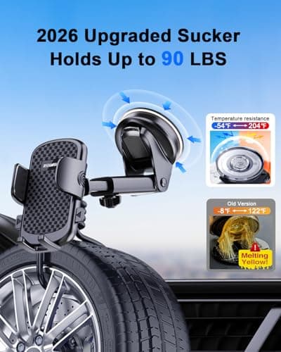 [Ultra-Stable] Car Phone Holder [2026 Upgraded Suction & Clip] Mobile Phone Mount for Dashboard Windscreen Vent, Cell Stand Base Truck Van Cradle for iPhone 17 Pro Max 16 15 14 13 SE Mini Samsung S26 — view 6